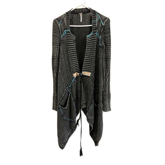 Free People Gray Blue All Washed Out Cable Knit Duster Cardigan  Women's Size XS - Picture 2 of 11